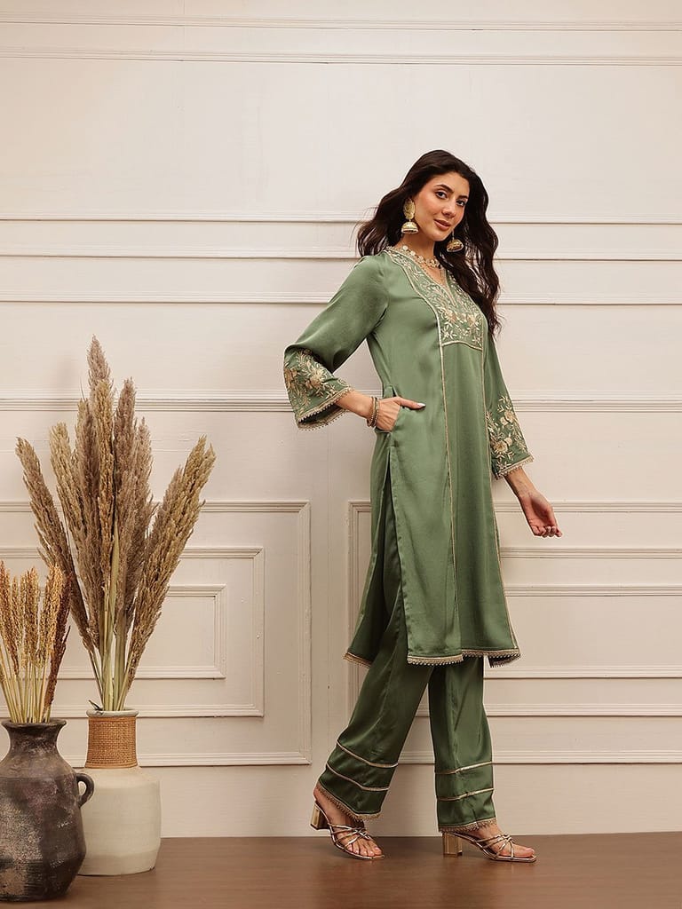 Olive Luxe Embroidered Kurta Set