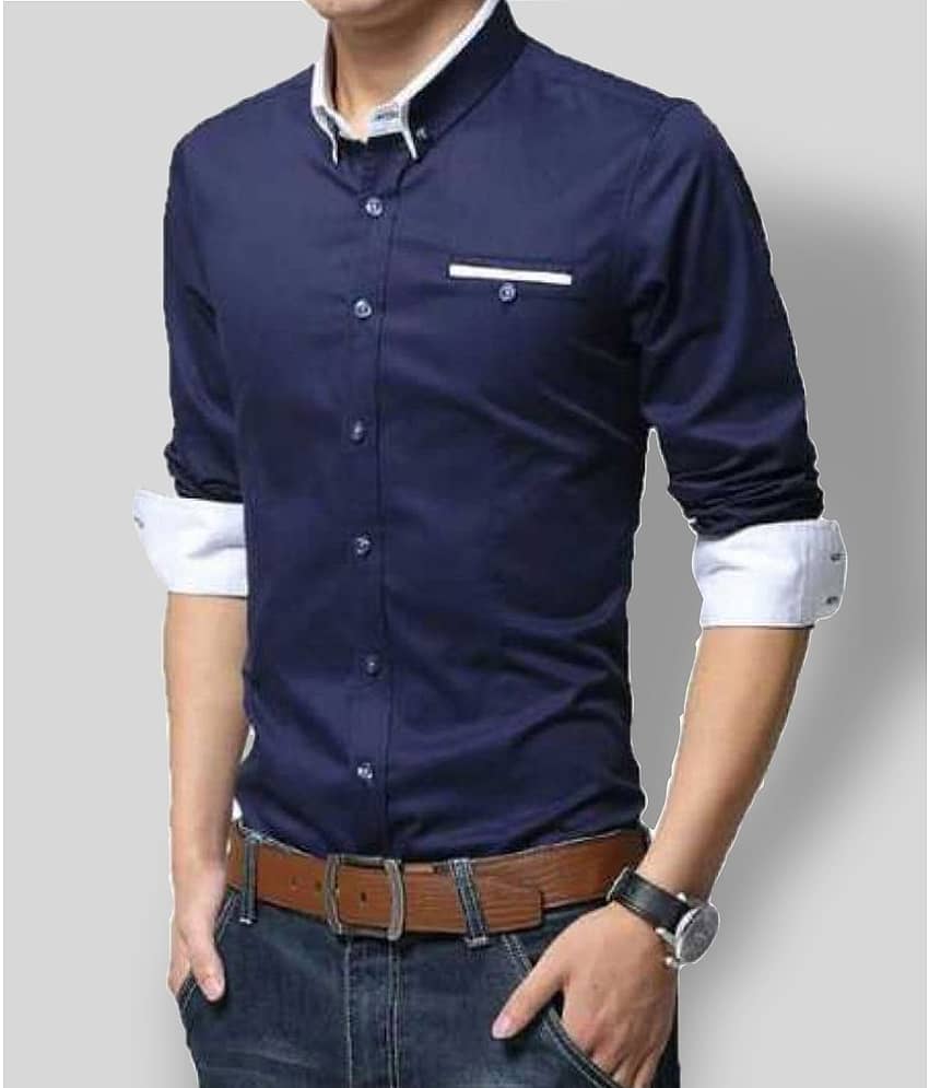 P&V CREATIONS - Blue Cotton Blend Slim Fit Men's Casual Shirt (Pack of 1)