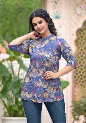 SLATE BLUE FLORAL TOP-S