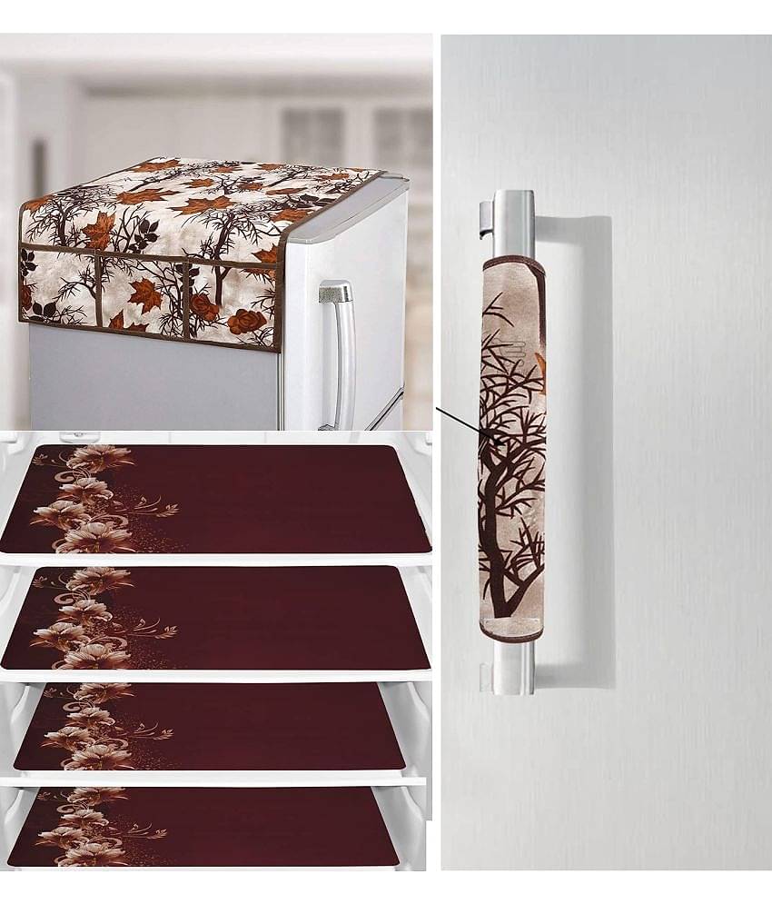 Generic PVC Floral Fridge Mat & Cover ( 99 53 ) Pack of 6 - Brown