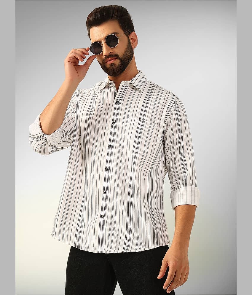 ENSPYR 100% Cotton Regular Fit Striped Full Sleeves Men's Casual Shirt - White ( Pack of 1 )