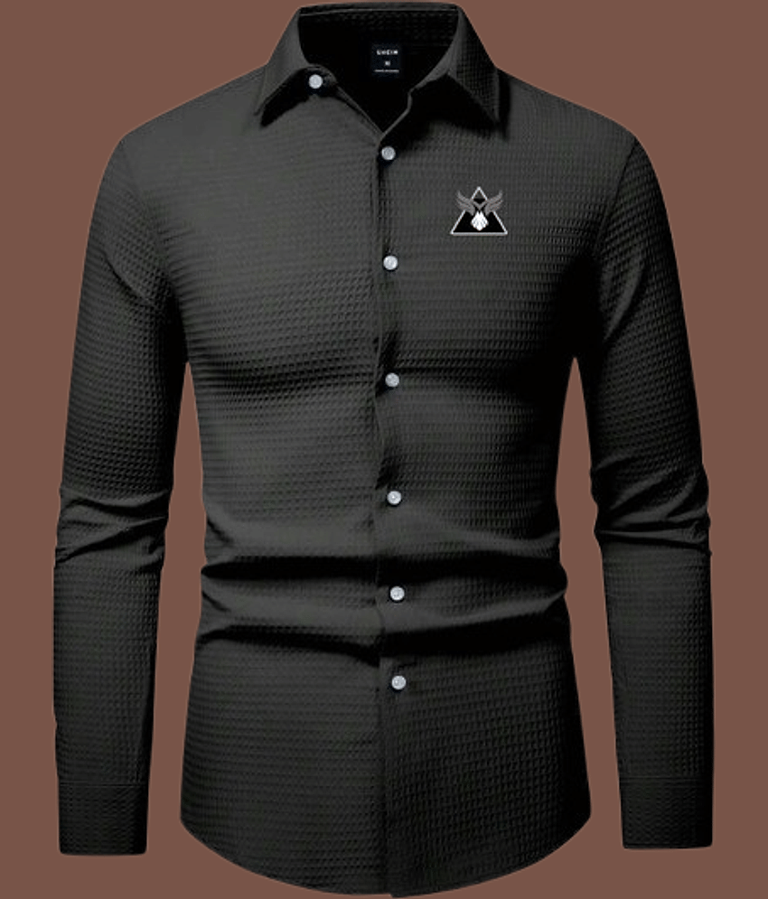 KITWELL Cotton Blend Regular Fit Popcorn Textured Full Sleeves Men's Casual Shirt - Black ( Pack of 1 )