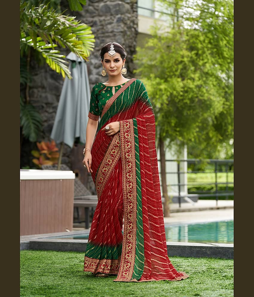 Rekha Maniyar Georgette Printed Saree With Unstitched Blouse Piece ( Magenta )