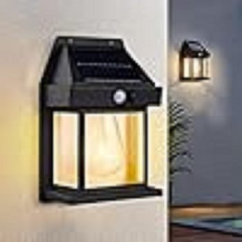 Outdoor Solar Wall Lights /  Motion Sensor / Auto Chargeable / Exterior LED Sconce Front Porch Security Lamps waterproof for Patio Garden. Warm white (Yellow)