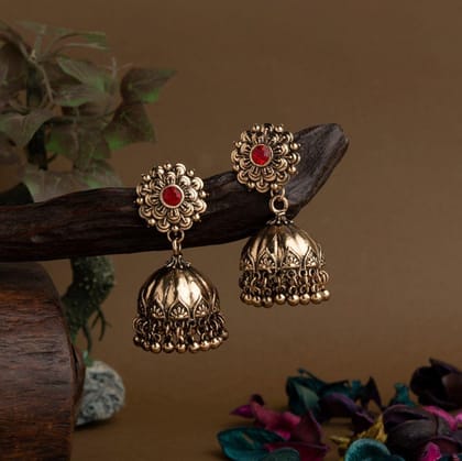 Gold Plated Floral Designed Artwork Stone Studded Antique Jh