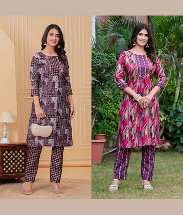 YAGNIK FASHION Women Rayon Self Design A-line Kurti With Pants ( Multicolor 4 )