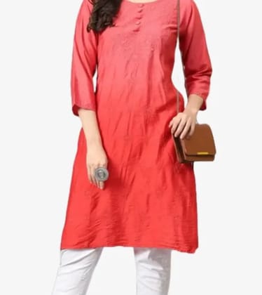 Lucknowi Chikankari Pure Chanderi Fine Embroidery Red Kurti