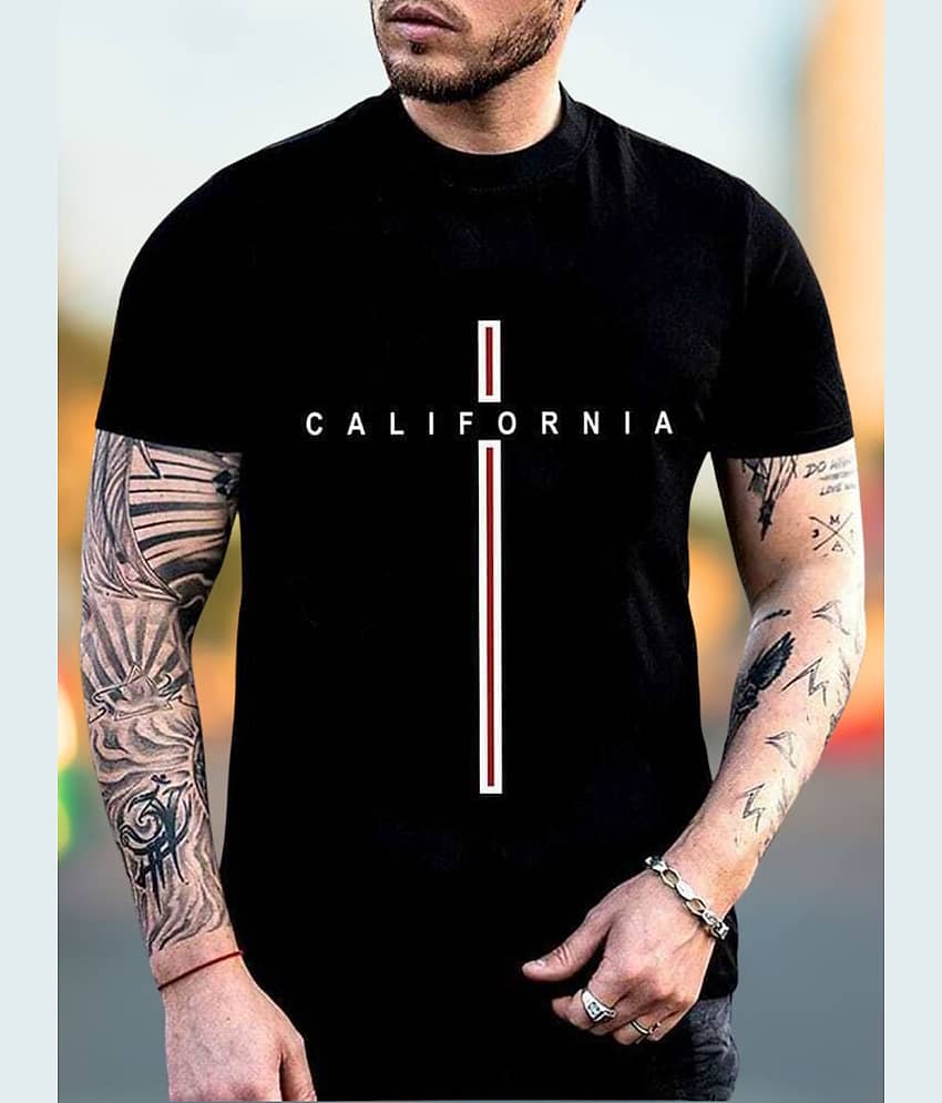 Garimaknitwear Cotton Blend Regular Fit Printed Half Sleeves Men's Round T-Shirt - Black ( Pack of 1 )