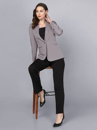 Notch Collar Stretch blazer- Grey-XS
