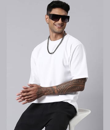 LEWEL Polyester Oversized Fit Solid 3/4th Sleeves Men's Round T-Shirt - White ( Pack of 1 )