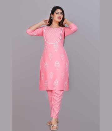 Metafab Women Viscose Printed Straight Kurti With Pants ( Grey )