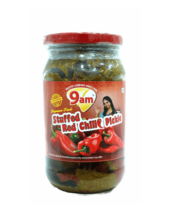 9am Stuffed Red Chilli Pickle, 400 gm