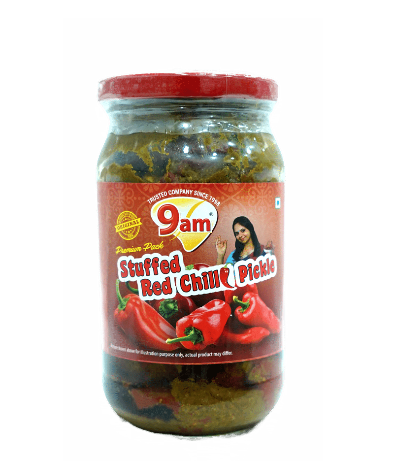 9am Stuffed Red Chilli Pickle, 400 gm