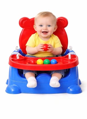 Braintastic Baby Booster Seat Cum Feeding High Chair 6-in-1 | Toddler Floor Seat, Dining Chair & Play Seat | Detachable Tray, Safety Support | Blue & Red