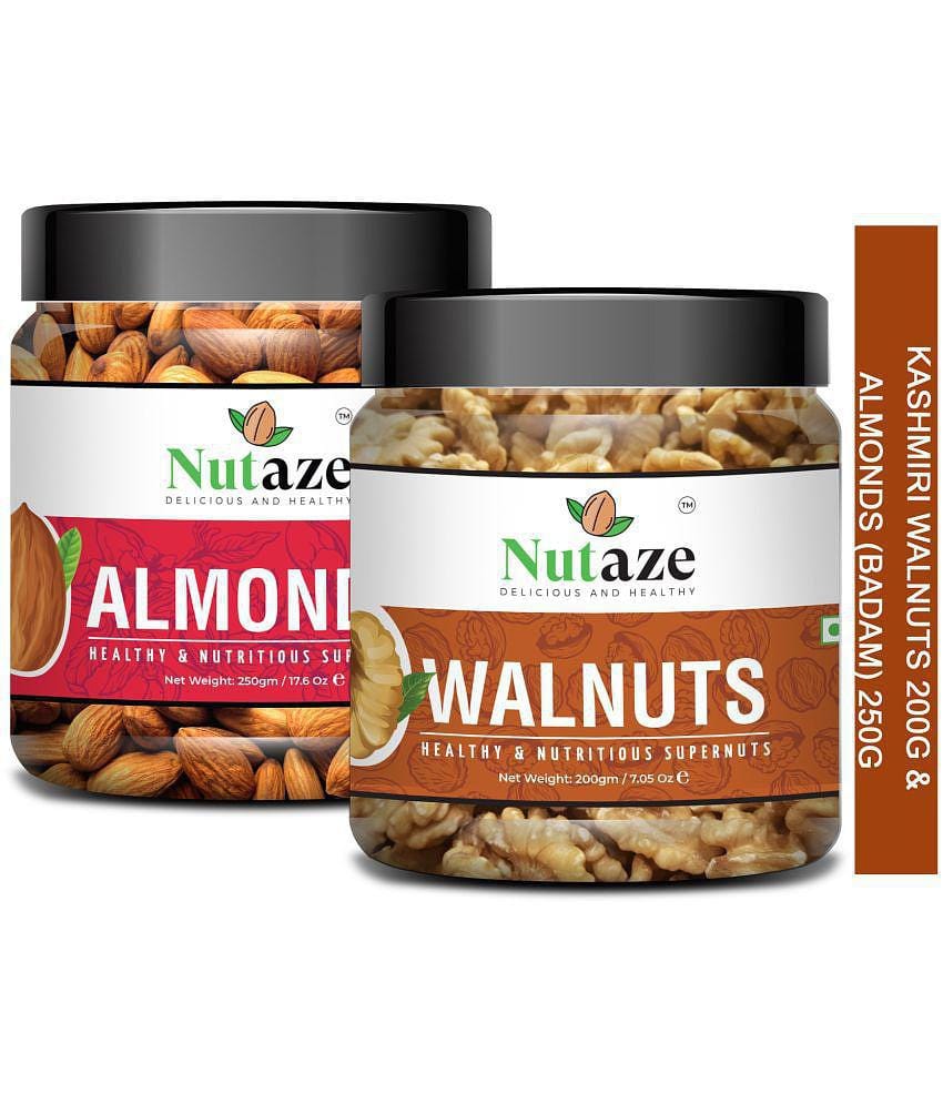 Nutaze Combo Pack Of Premium Almonds 250g & Kashmiri Walnut Kernels 250g| 100% Natural & Healthy