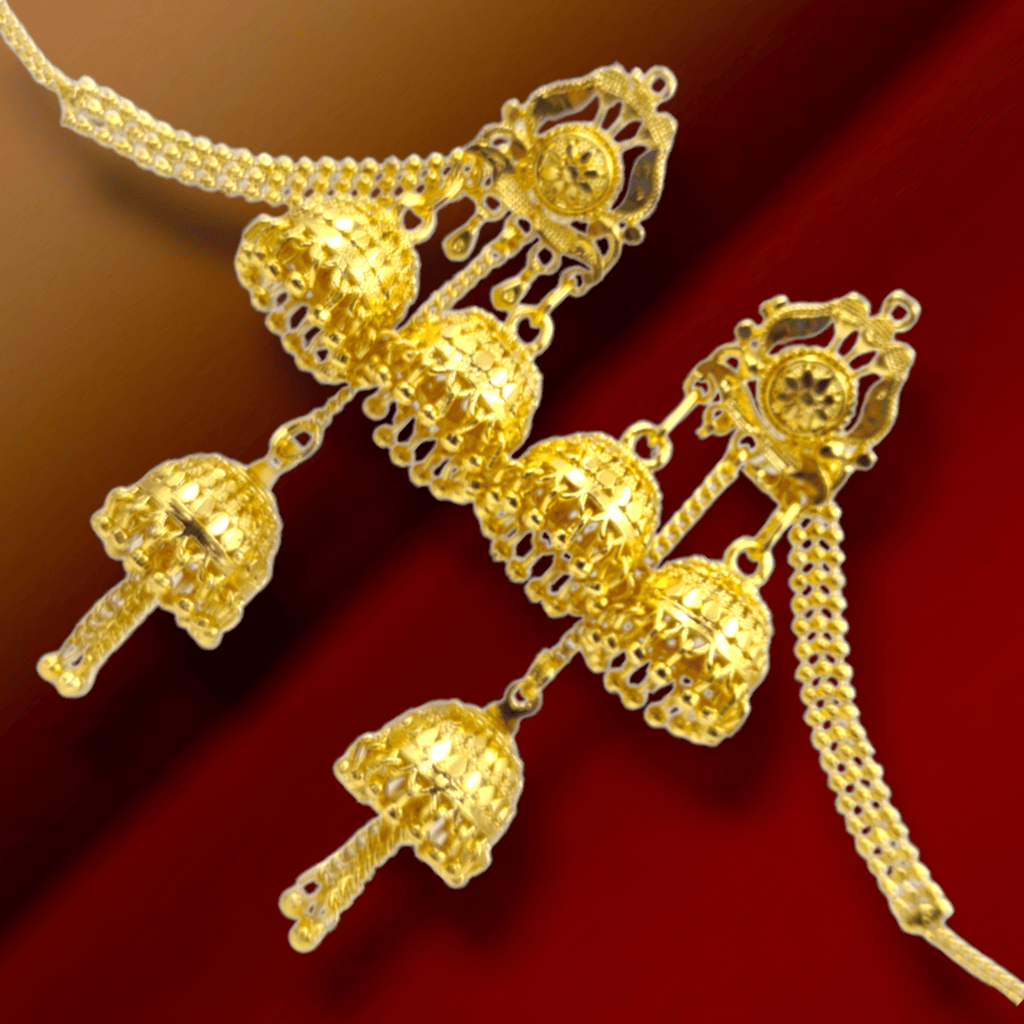 Exclusive Handmade Multilayer Gold Chandelier Earrings | One Gram Gold-Plated Jewelry for Weddings and Special Occasions