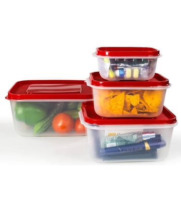 PearlPet PP containers Plastic Red Multi-Purpose Container ( Set of 4 )