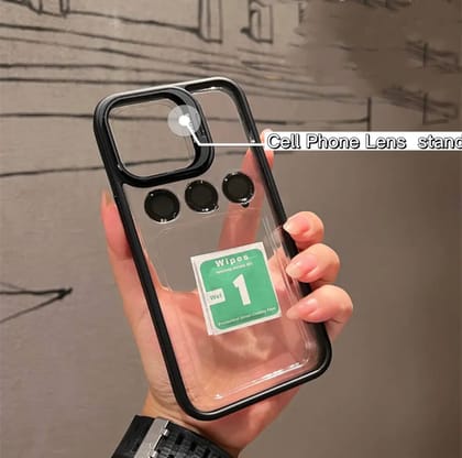 iPhone 12 Series Kickstand Case With Luxury Invisible Camera Lens Metal Ring-iPhone 12 / Black