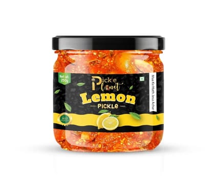 Pickle Planet Homemade Lemon Pickle 250gm jar: Nimboo ka Achar, Tangy & Delicious Taste, Without Artificial Colors or Flavors