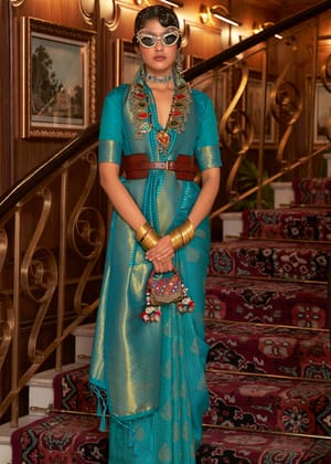 Angel Blue Woven Banarasi Silk Saree