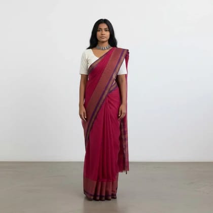 Narayanpet Handloom Cotton Saree in Rani Pink with Chikki Paras Border