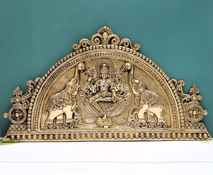 Handcrafted Indian Home Entrance Decor Brass Goddess Gajalakshmi Wall Hanging Panel - 12 Inch Height Handcrafted Indian Home Entrance Decor Brass Goddess Gajalakshmi Wall Hanging Panel - 12 Inch Height