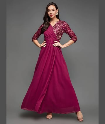 Miss Chase Women Georgette Self Design Wrap Dress ( Purple )