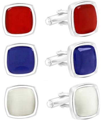 ZIVOM® Stylish Black Blue Red Brass Formal Cufflinks Combo Pack Of 3 Sets For Boys Mens Branded Gift Box