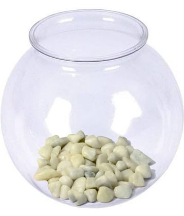 AFAST Transparent Round Glass Fish Pot For Zoom View With Colorful Stones, 6 Inch Table Top