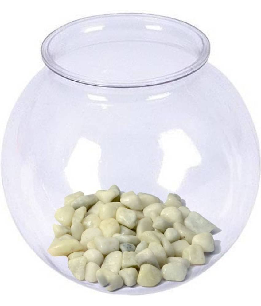 AFAST Transparent Round Glass Fish Pot For Zoom View With Colorful Stones, 6 Inch Table Top