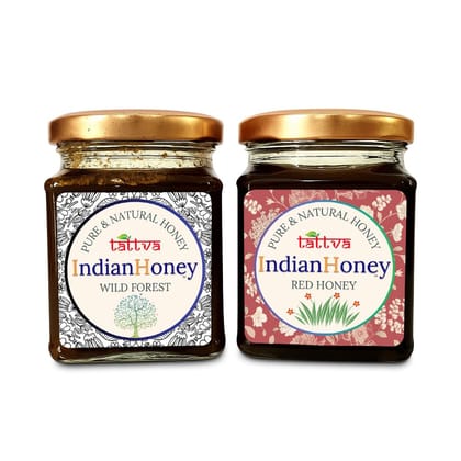 IndianHoney Wild Forest Honey & Red Honey Combo Pack (230gm & 230gm)
