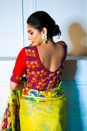 Red hand katha blouses-S