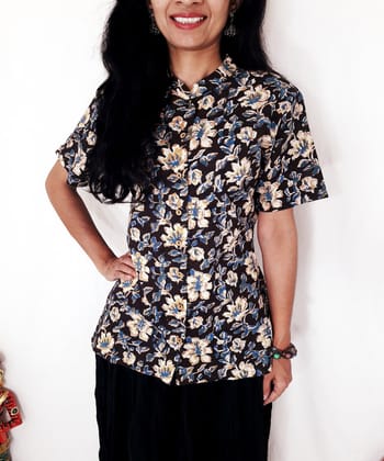 Multi color hand block print cotton top