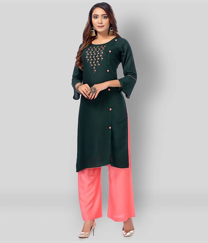 Kapadia - Green Straight Rayon Women's Stitched Salwar Suit ( Pack of 1 )
