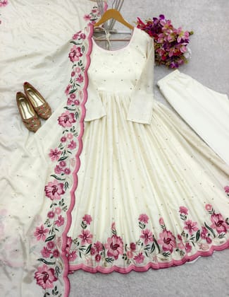 Beautiful Party Wear Gown -Pent And Dupatta Embroidery Sequence Work Beautiful Party Wear Gown -Pent And Dupatta Embroidery Sequence Work