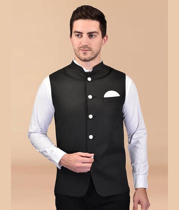 PRINTCULTR Black Cotton Blend Men's Nehru Jacket ( Pack of 1 )