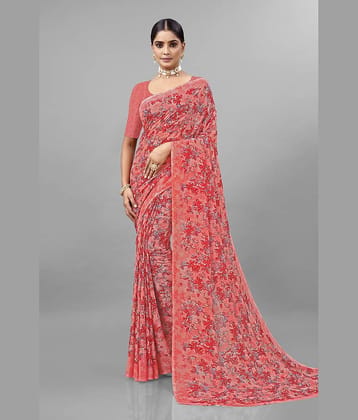 Kanooda Prints Georgette Printed Saree With Unstitched Blouse Piece ( Peach )