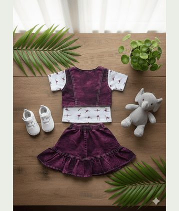 DS DRESSES Pack of 1 Girls Denim T-shirt & Skirt ( Purple )
