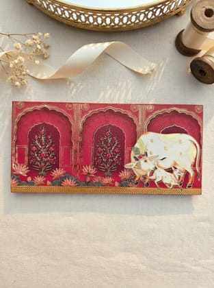 Inspired by the sacred Kamdhenu, this envelope symbolizes prosperity and blessings, ideal for auspicious occasions.