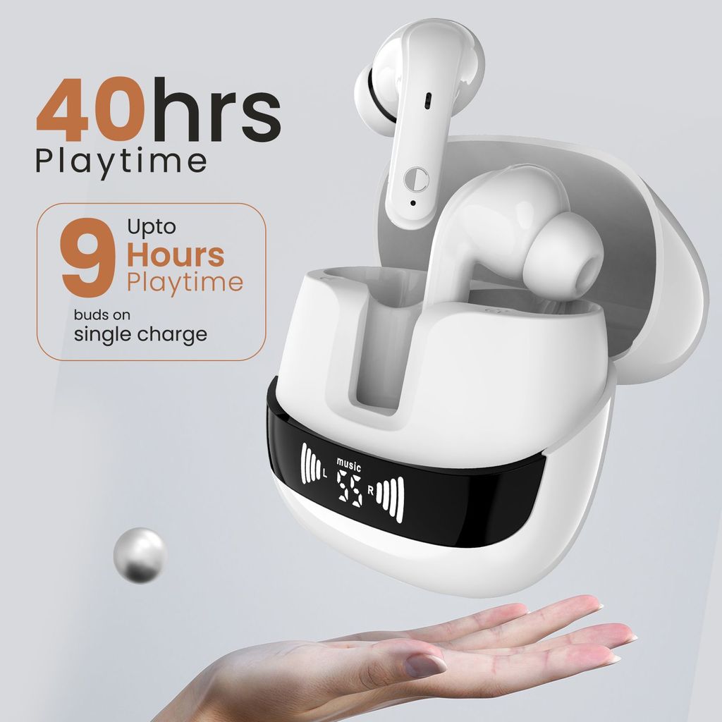 Cellecor BroPods C107 GLOSS TWS with 40H Playtime, ENC, 5.1v BT, 50ms Low Latency Gaming Bluetooth- White