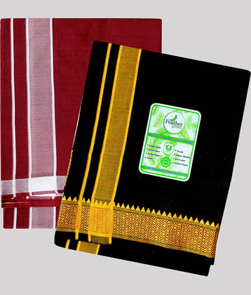 Feather Green - Multicolor Cotton Men's Lungi ( Pack of 2 )