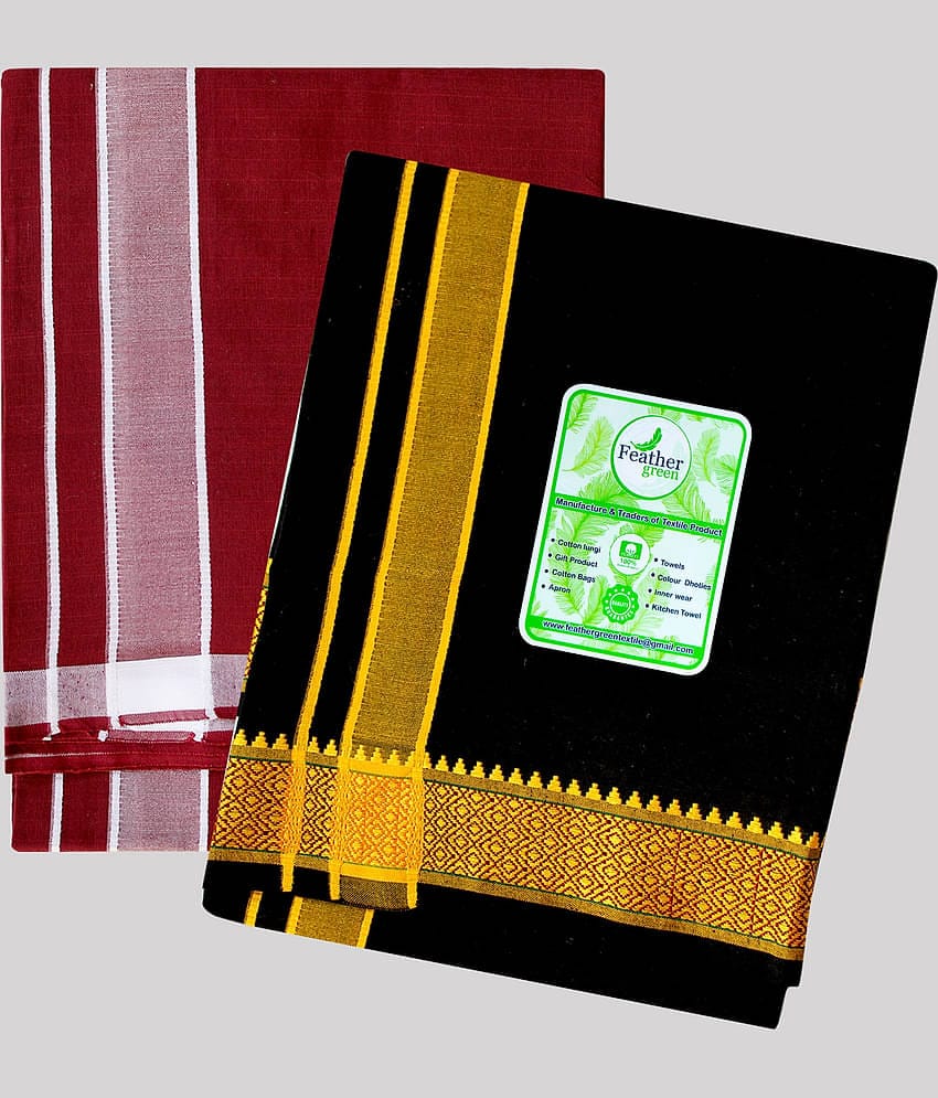 Feather Green - Multicolor Cotton Men's Lungi ( Pack of 2 )