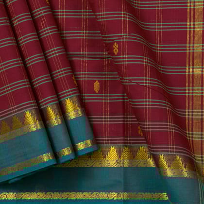 Maroon And Sea Green Handwoven Chettinad Cotton Saree With Zari Border For Summer Wear PV SK CC 257