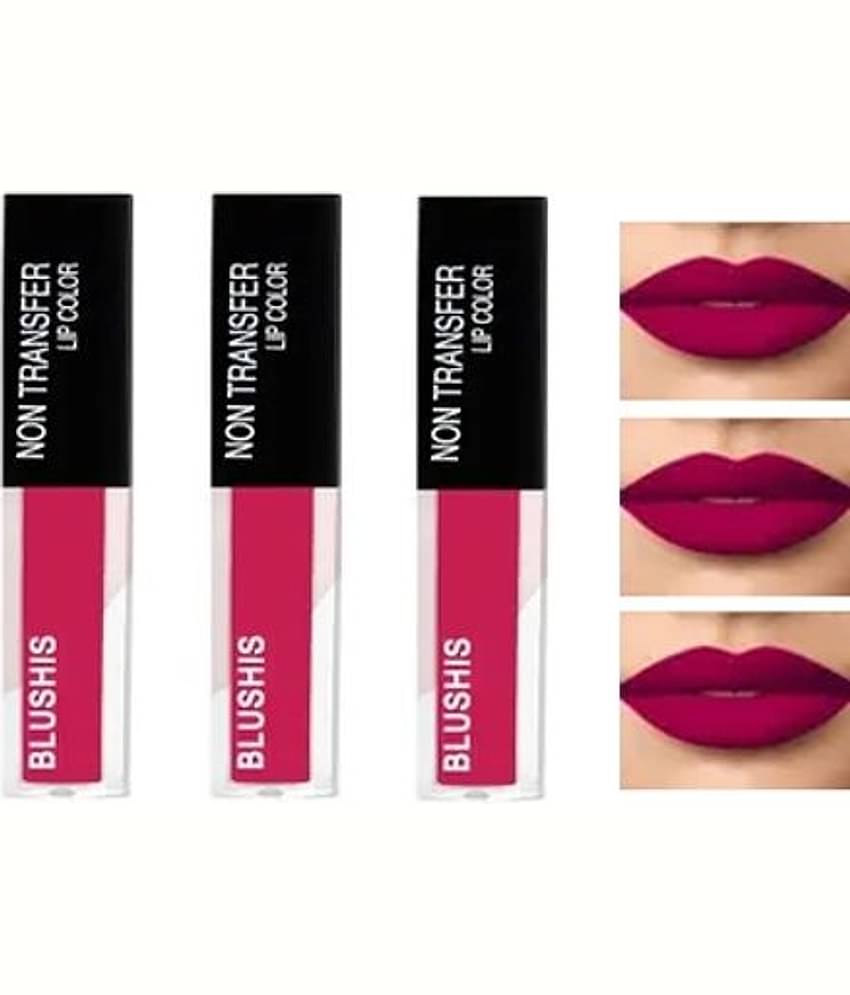 BLUSHIS Pink Matte Smudge Free Liquid Lipstick ( Pack of 3 )
