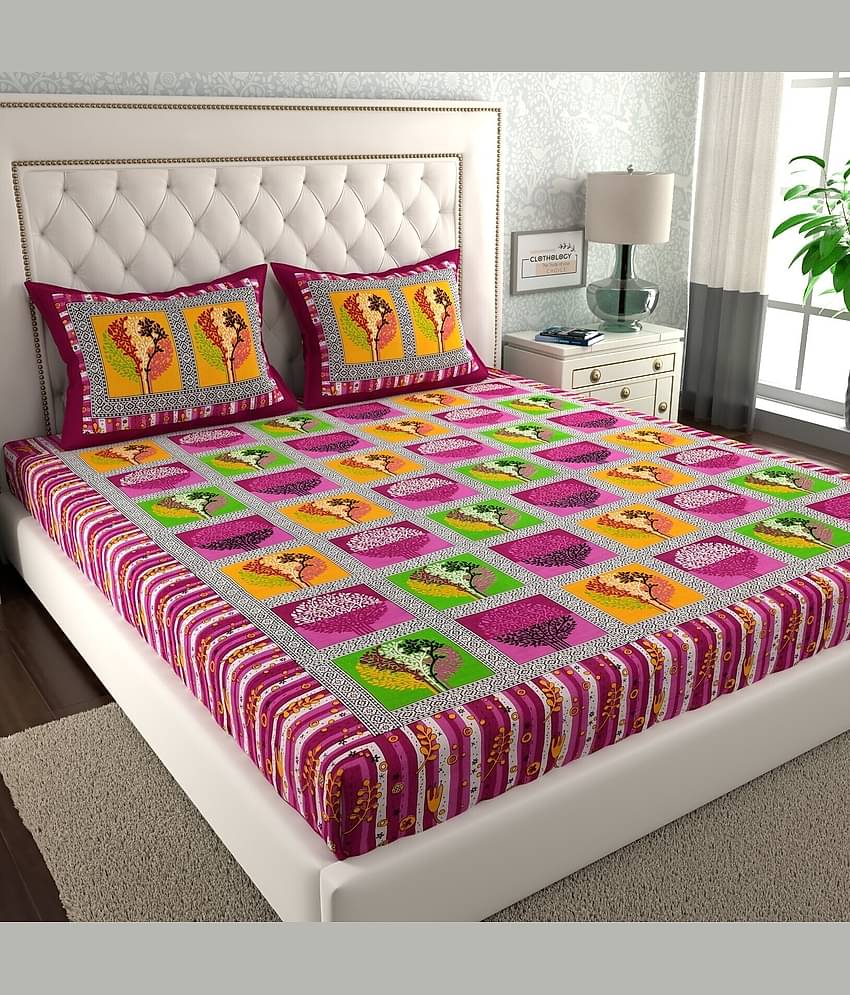 ABHACLOTHO Cotton 1 Double Bedsheet with 2 Pillow Covers ( Multicolor )