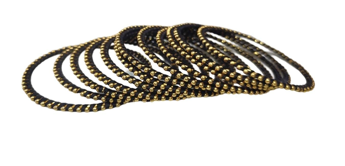 Black and Gold Bangles Set of 8, Silk Thread Bangles,