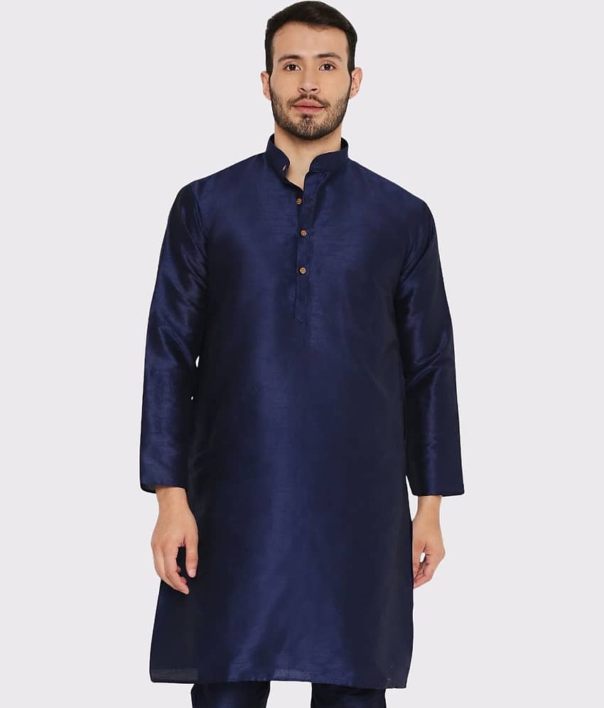 Maharaja - Navy Blue Silk Men's Regular Kurta ( Pack of 1 )