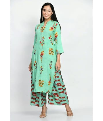 MAURYA Cotton Printed Kurti With Palazzo Women's Stitched Salwar Suit - Green ( Pack of 1 )