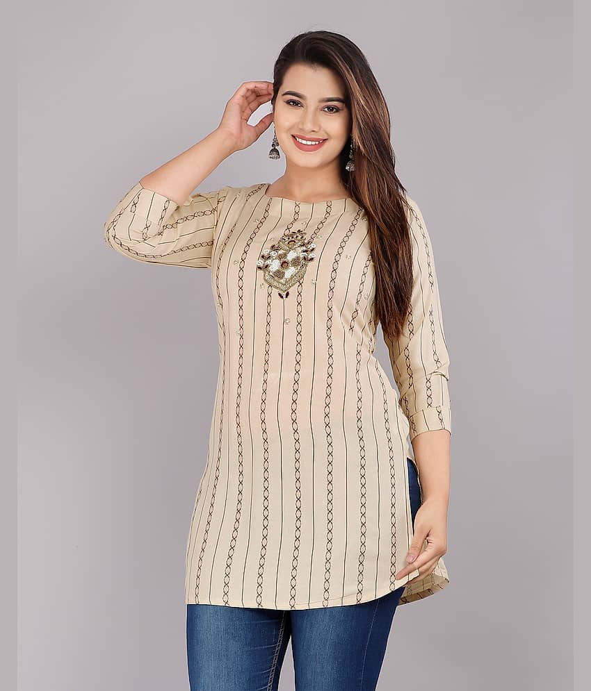 HIGHLIGHT FASHION EXPORT - Beige Rayon Women's Straight Kurti ( Pack of 1 )