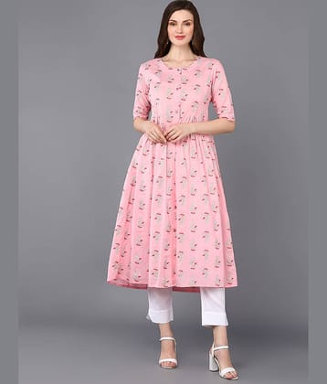 Vaamsi Cotton Printed A-line Women's Kurti - Pink ( Pack of 1 )